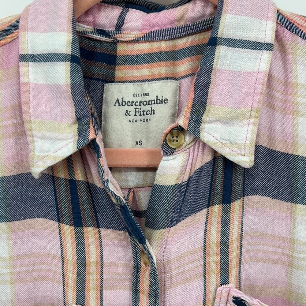 Abercrombie&Fitch Y2K Western Preppy Skater Pink&Blue Long Sleeve B/F Shirt SzXS - Picture 4 of 10